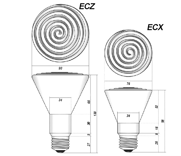 ECX керамическая инфракрасная лампа диаметром 76 мм 50-150Вт Чертеж Полимернагрев